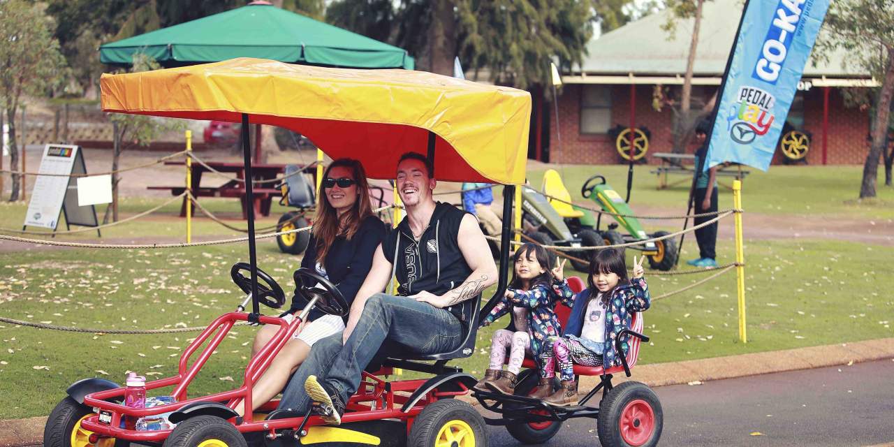 Pedal Play family riding go karts at Whiteman Park