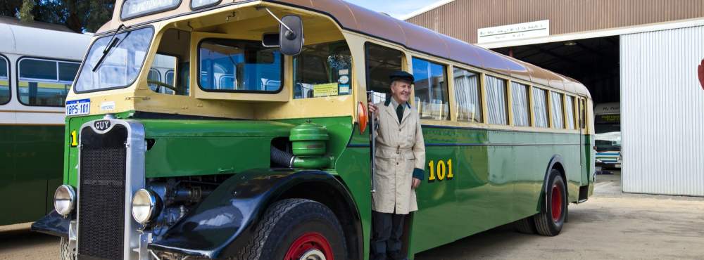 Bus Preservation Society - vintage bus with driver