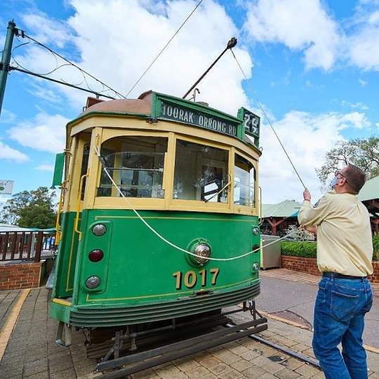 Whiteman Park Transport Heritage electric tram rides changing poles 135