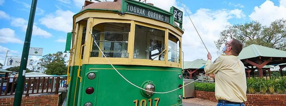 Whiteman Park Transport Heritage electric tram rides changing poles 135