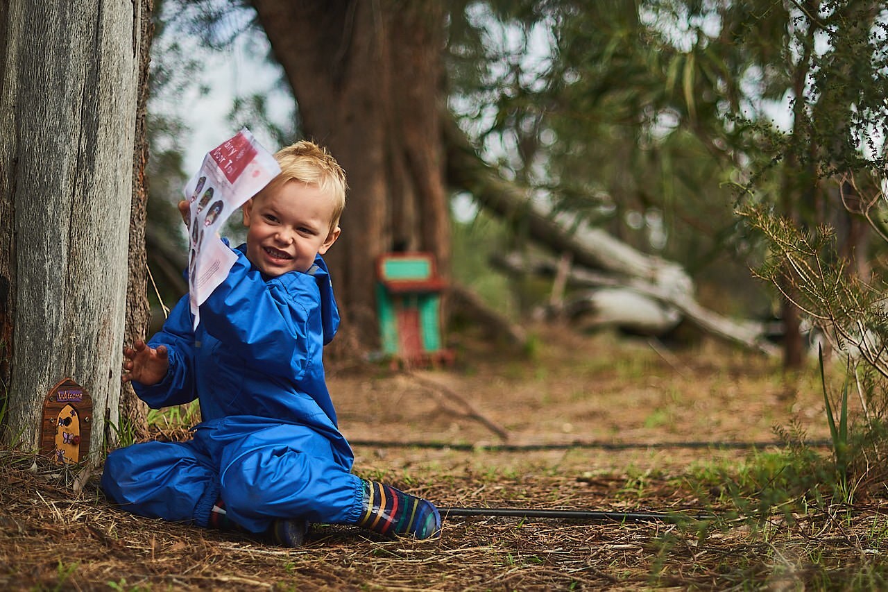 Whiteman Park Childrens Forest exploring fairy doors in winter WEB
