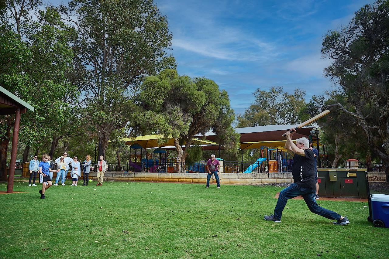 Whiteman Park exercise playing family cricket copy