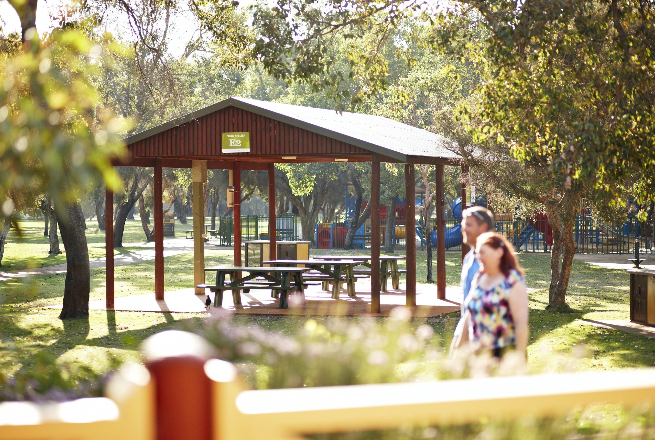 Hire facilities - shelters - couple walking past