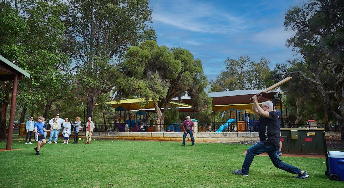 Whiteman Park exercise playing family cricket copy